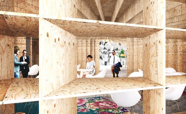 Dřevěný veletržní stánek